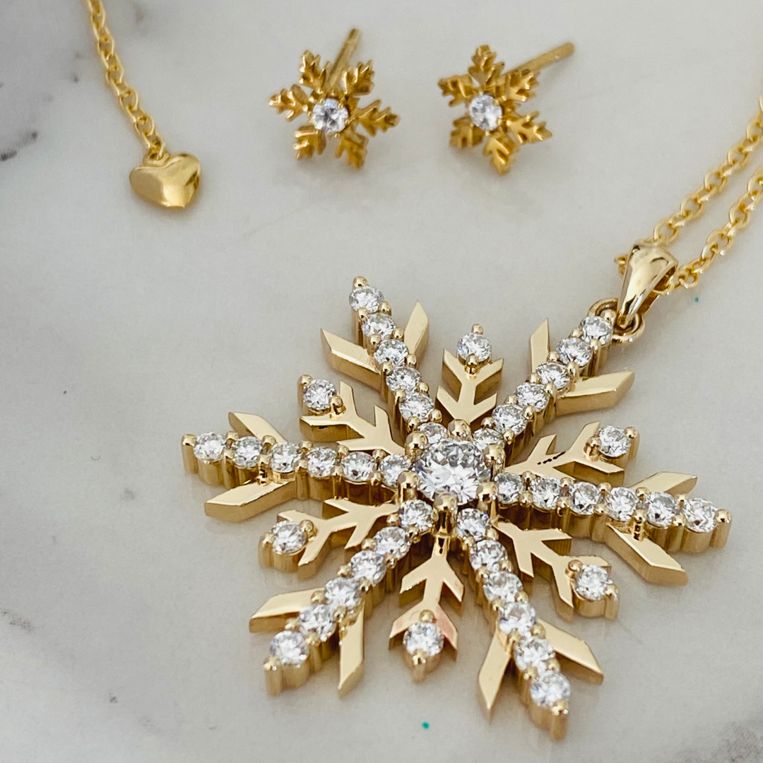 Diamond Snowflake Necklace in 18ct Yellow Gold 2