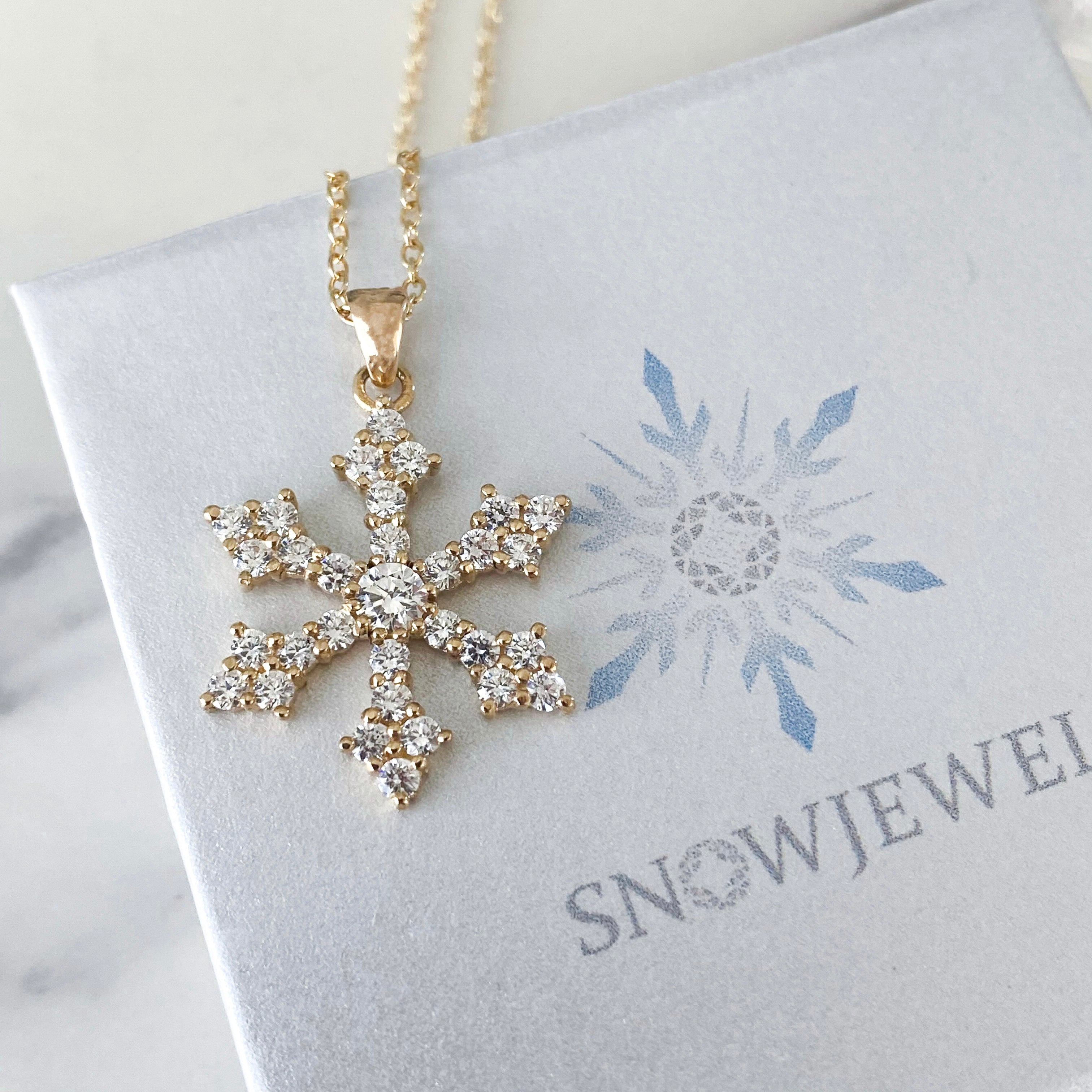 Shimmering Diamond Snowflake Necklace in 9ct Yellow Gold 1