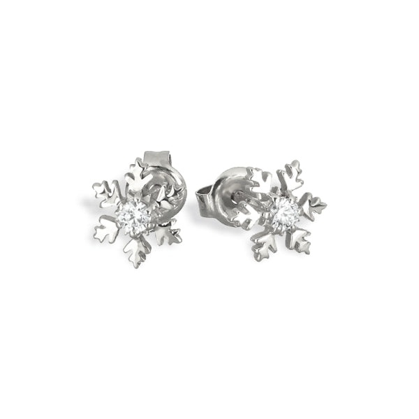 Diamond Snowflake Earring Studs in 18ct White Gold