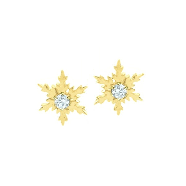 Snowflake Earring Studs in Yellow Gold