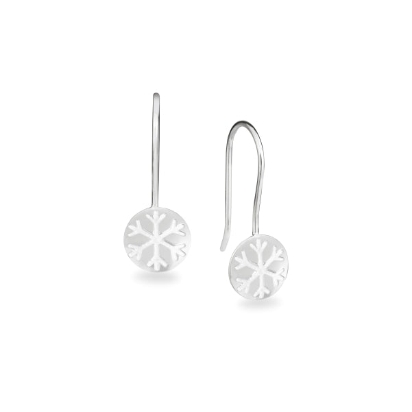 Snowflake Earrings with White Enamel Accent