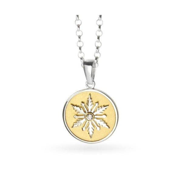 Snowflake Necklace Shimmer Disc Frosted Gold Disc