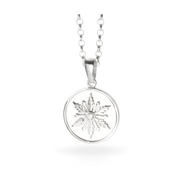 Snowflake Necklace Shimmer Disc White Enamel