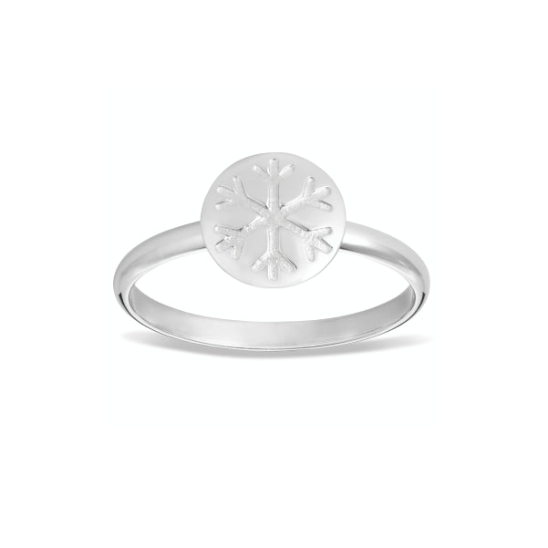 Engraved Snowflake Disc Ring in Sterling Silver