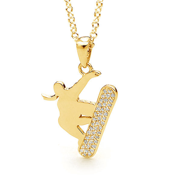 9ct Yellow Gold Women's Freestyle Halfpipe Slopestyle Snowboard Necklace