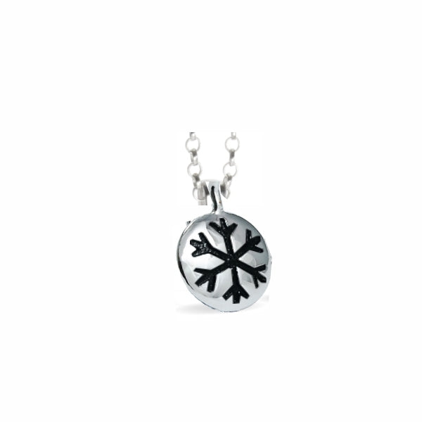 Snowflake Necklace with Engraved Enamel Accent