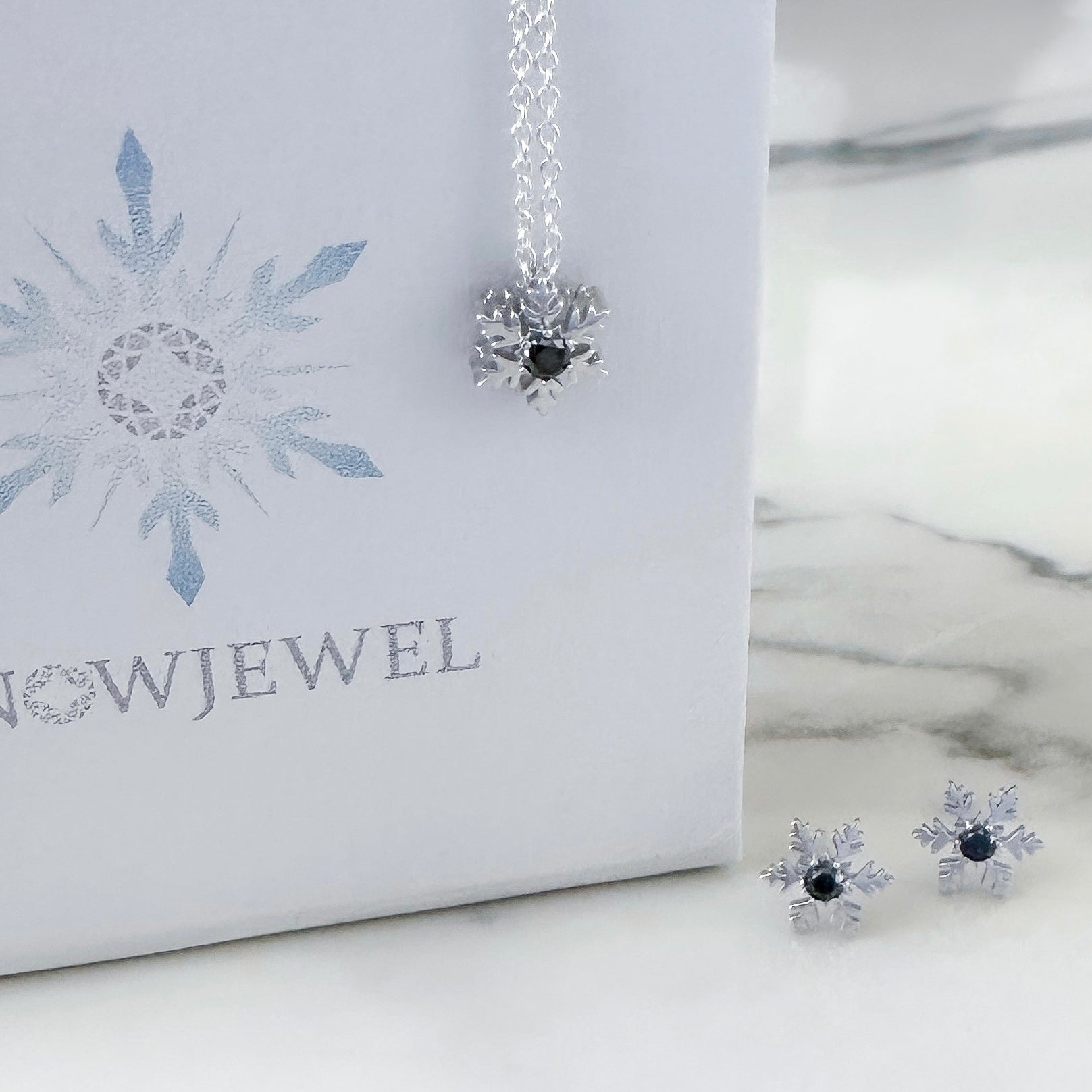 Silver Aprés-Ski Necklace with Black Diamond Necklace and Earring Set