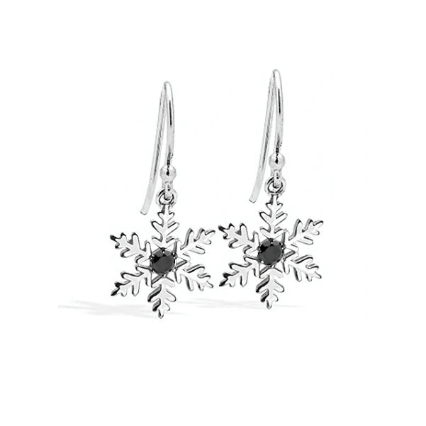 Shepherd Hook Snowflake Earrings with Black Diamonds