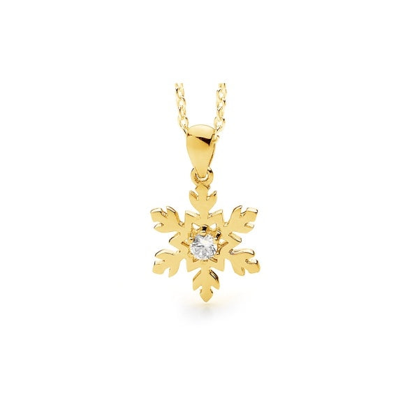18ct Yellow Gold Snowflake Necklace with a Diamond