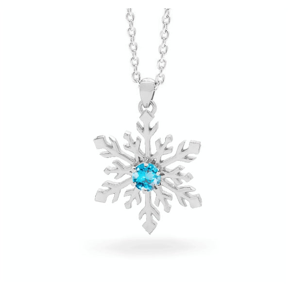 Diamond 9ct White Gold Snowflake Necklace with Blue Topaz