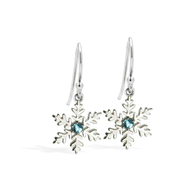 Sterling Silver Snowflake Earrings with Blue Topaz