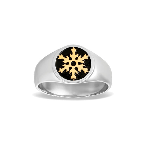 Men's Snowflake Ring with black enamel accent