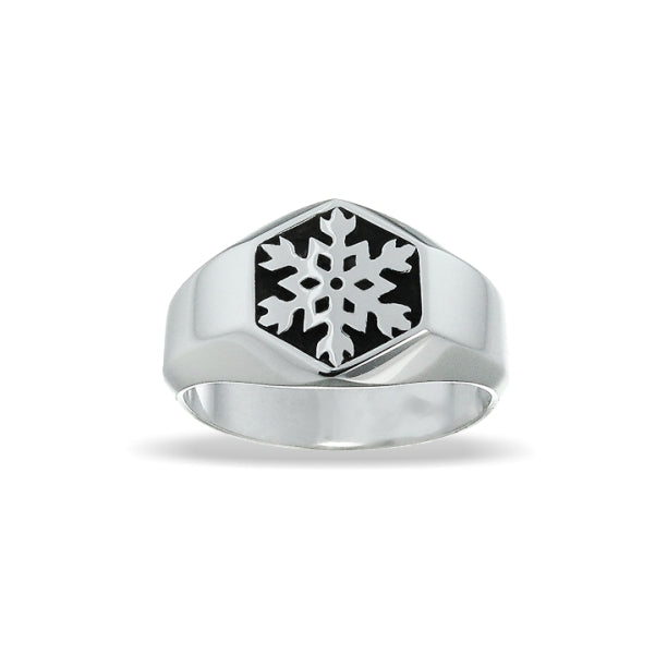 Men's Snowflake Ring Hexagonal with black enamel accent