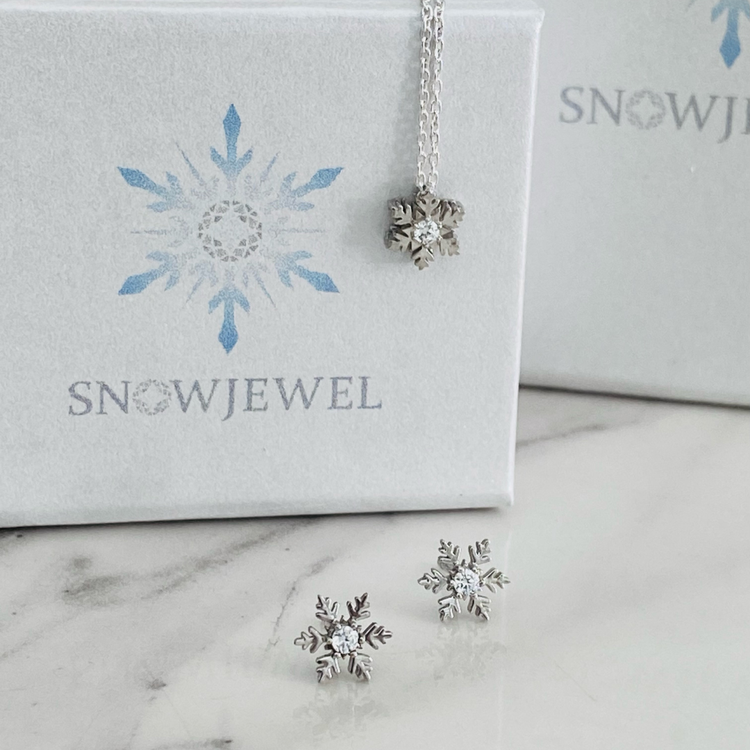 Small Snowflake Earrings Studs and matching necklace