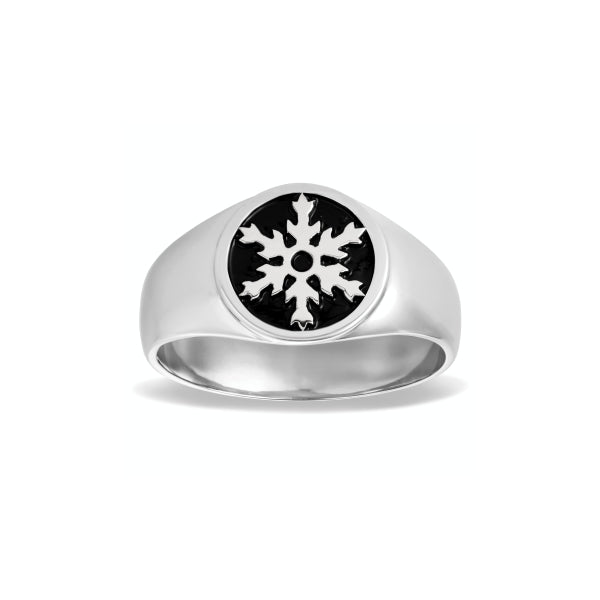 Men's Silver Snowflake Ring with Black Enamel Accent