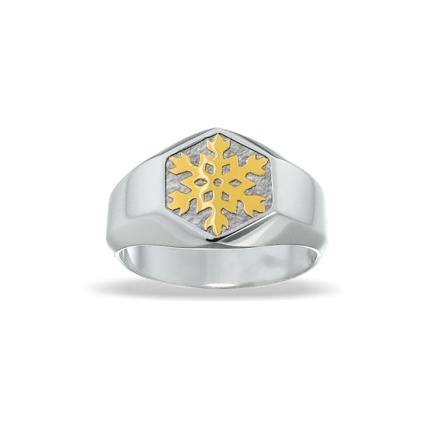 Men's Snowflake Ring Hexagonal with yellow gold