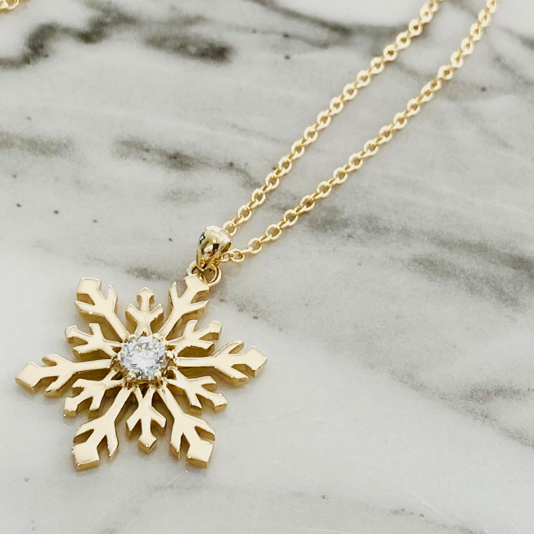 Diamond 9ct Yellow Gold Snowflake Necklace 1