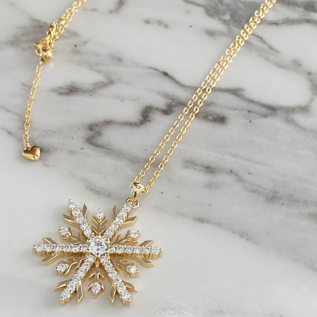 9ct Gold Snowflake Necklace Diamonds