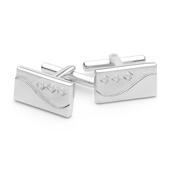 Sterling Silver Cufflinks with Triple Cubic Zirconias