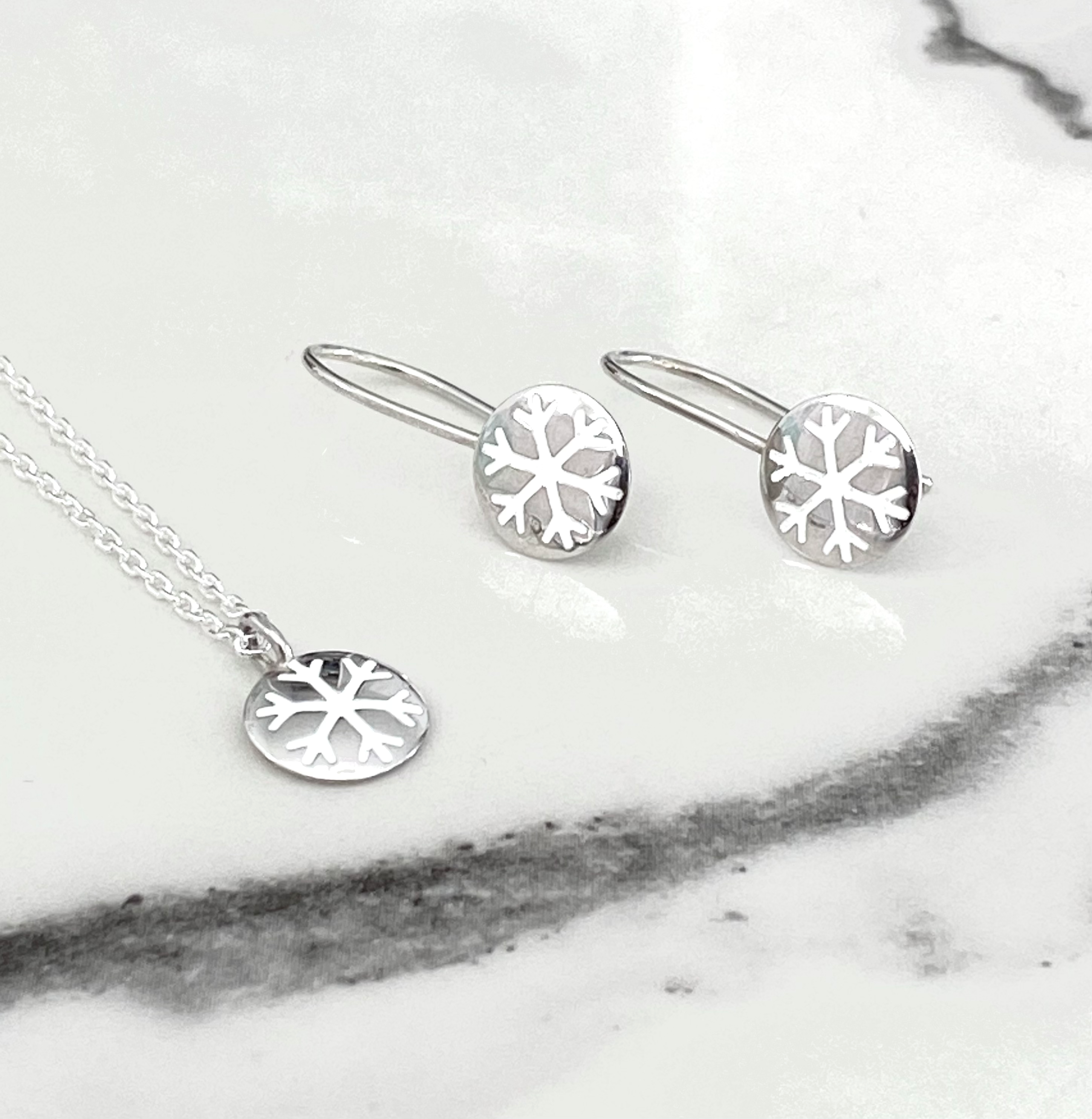 Snowflake Earrings with Enamel Accent