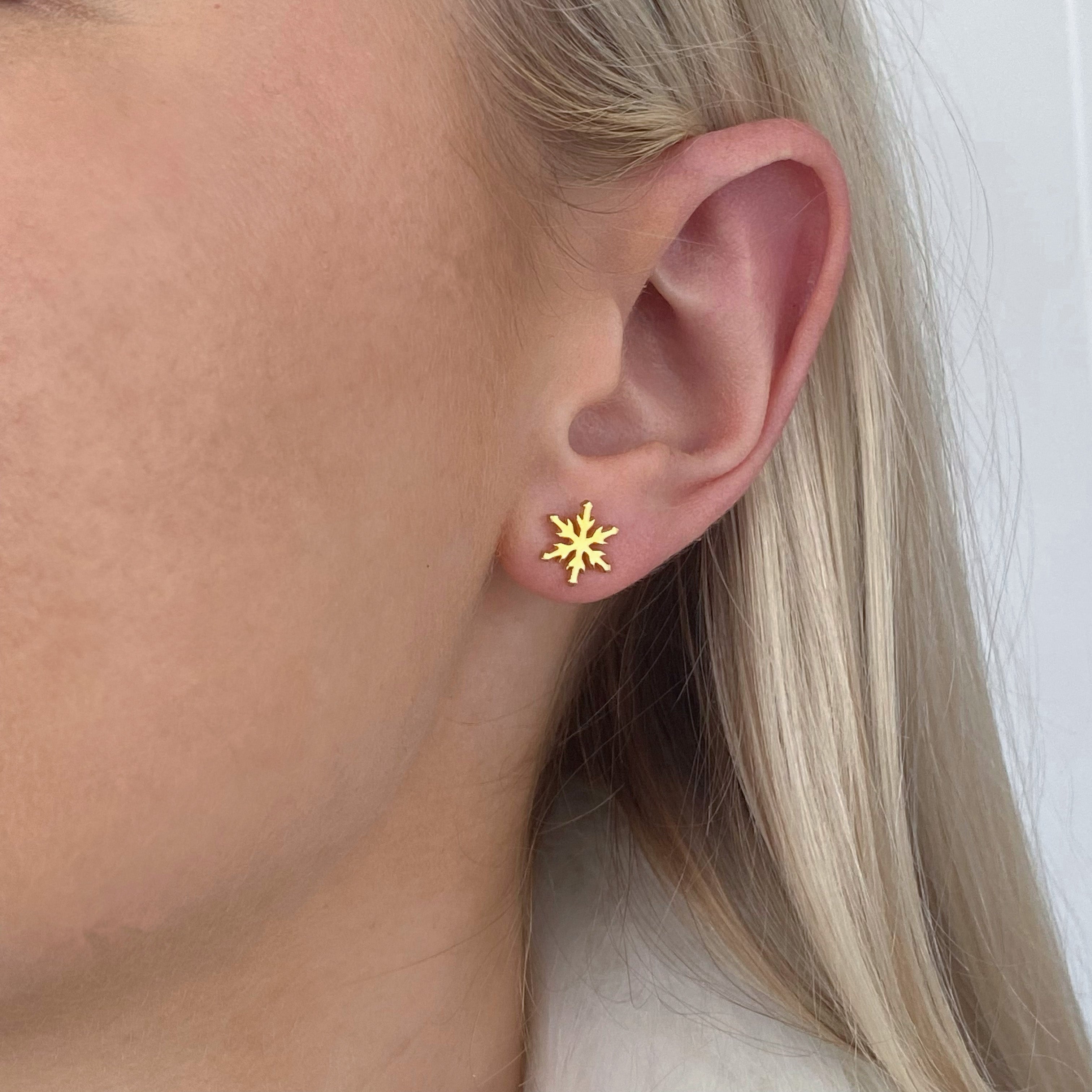 Snowflake Earring Studs with 9ct Yellow Gold Vermeil 2