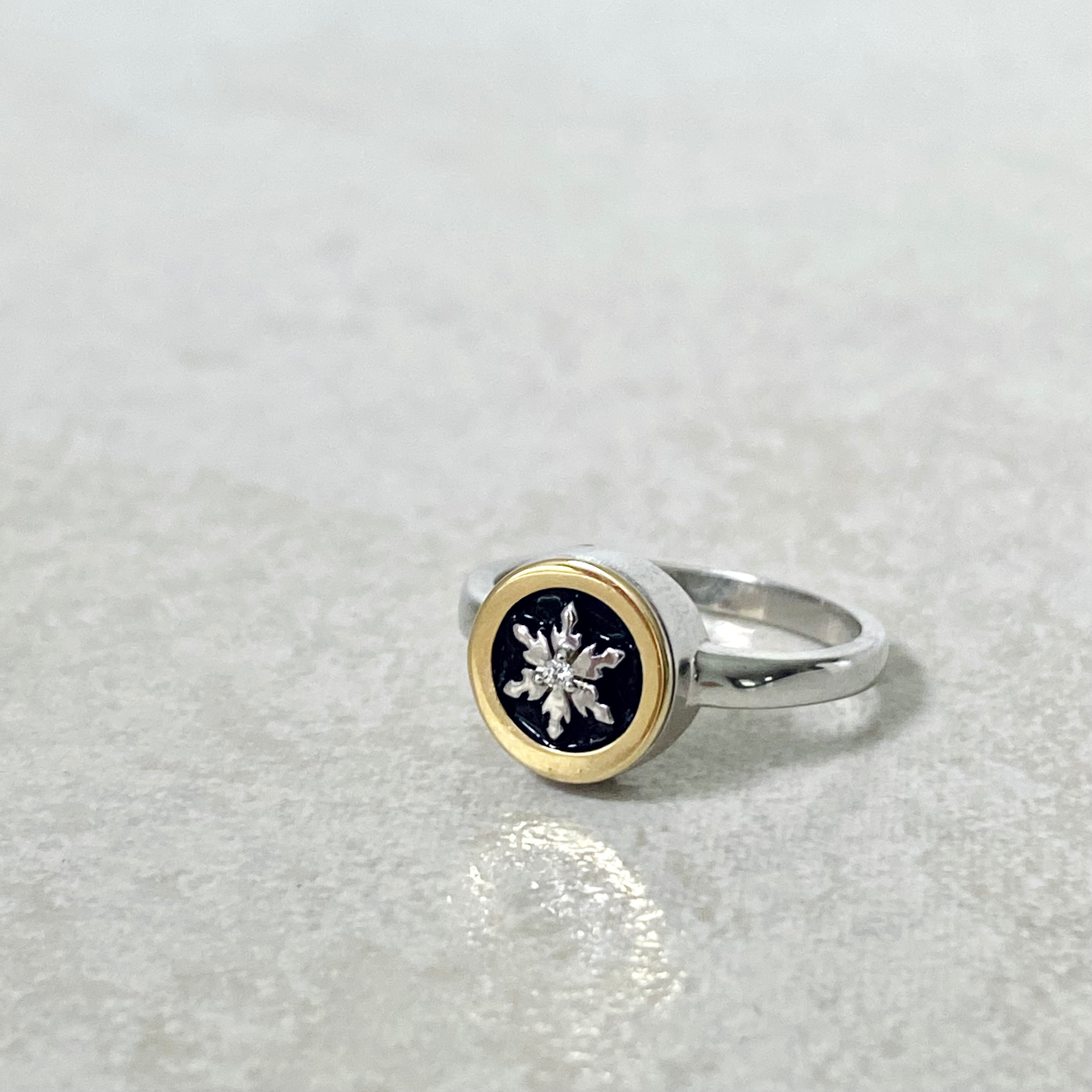 Diamond Snowflake Ring in White & Yellow Gold