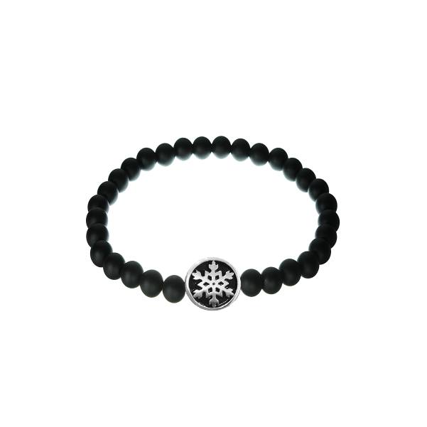 Black Onyx Snowflake Charm Bracelet with Gemstones Black Enamel