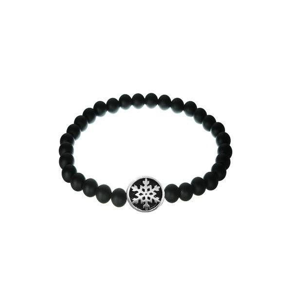 Black Onyx Snowflake Charm Bracelet with Gemstones Black Enamel