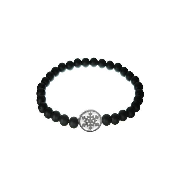 Black Onyx Snowflake Charm Bracelet with Gemstones no Enamel