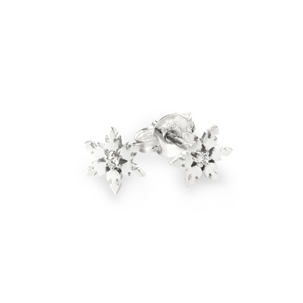 Small Silver Snowflake Stud Earrings with White Diamonds