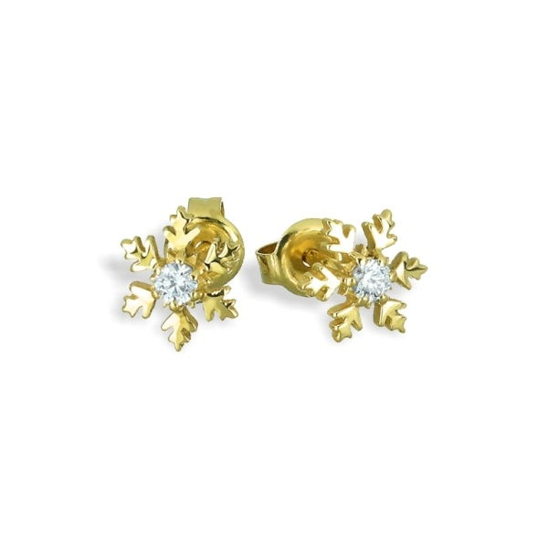 Diamond Snowflake Earring Studs in 18ct Yellow Gold