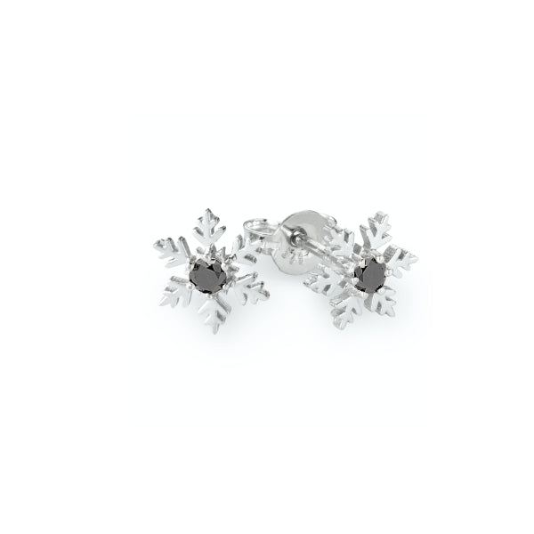 Snowflake Earring Studs with Black Diamonds