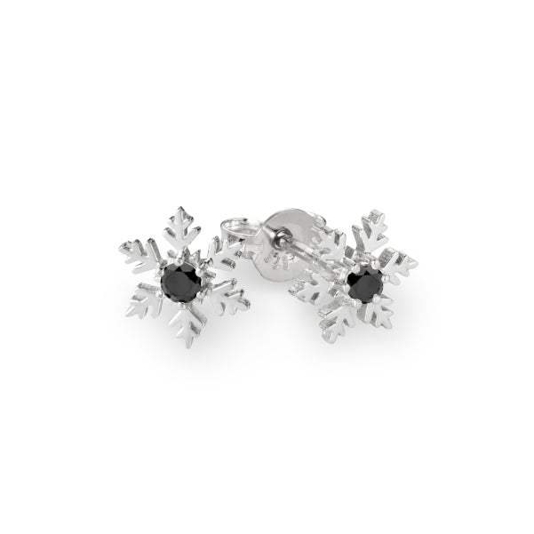 Black Diamond Snowflake Earring Studs in 9ct White Gold