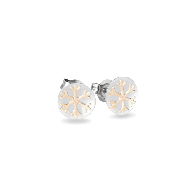 Snowflake Stud Earrings with Gold Enamel Accent