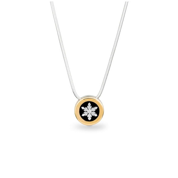 Snowflake Necklace in White and Yellow Golds with Diamond