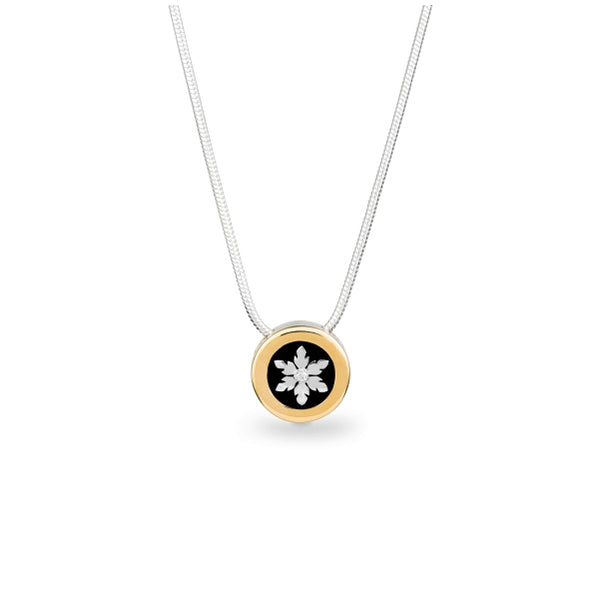 Snowflake Necklace in Silver and Yellow Gold with Diamond Frosting