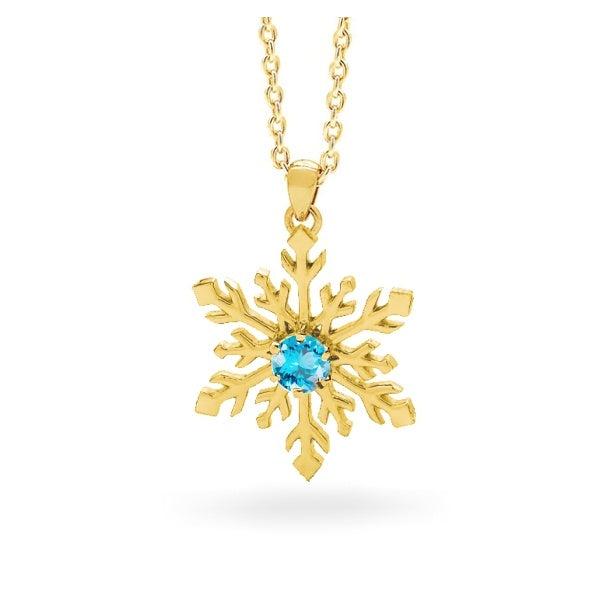 Diamond 9ct Yellow Gold Snowflake Necklace with Blue Topaz
