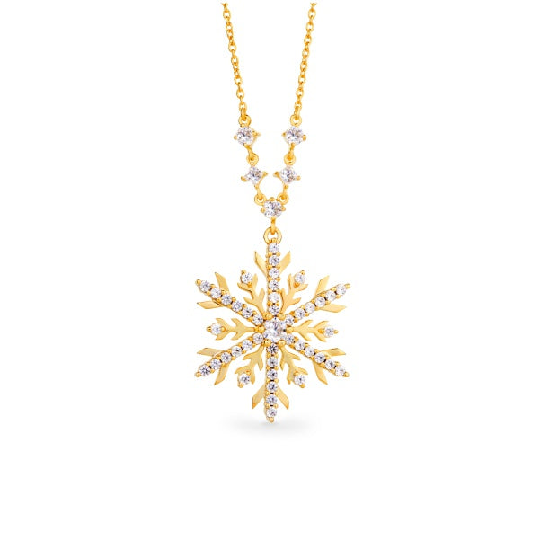 Diamond Snowflake Necklace in 18ct Yellow Gold with additional diamonds on chain