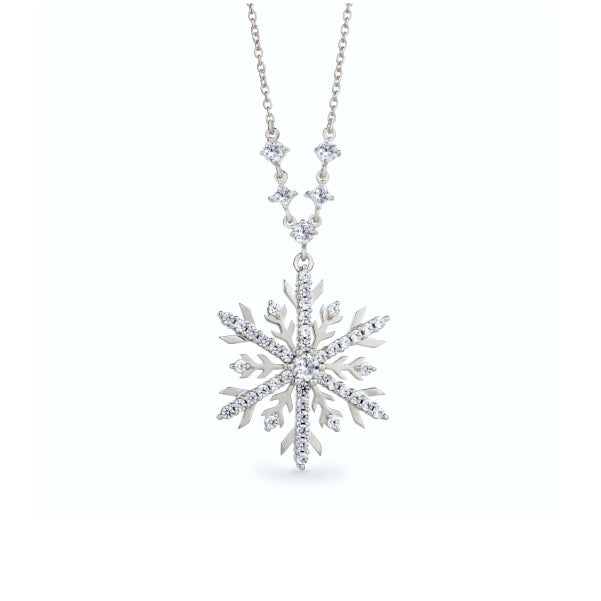 Custom Diamond Snowflake Necklace in 18kt White Gold