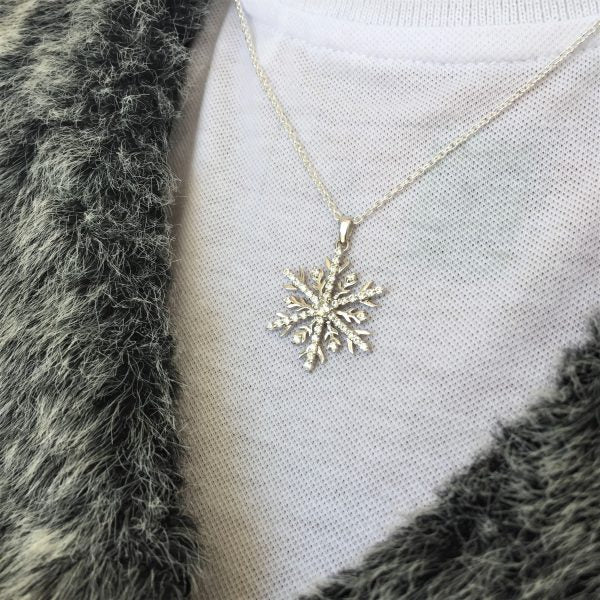 18ct White gold Snowflake necklace with fur jacket