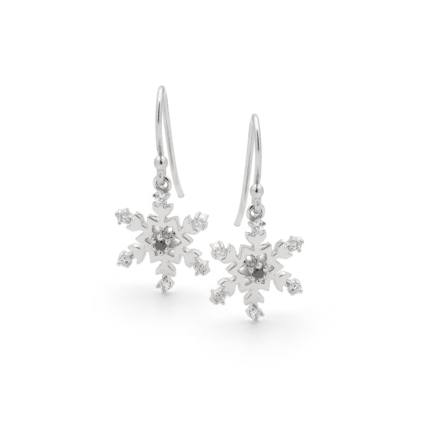 Snowflake Earrings with Black Diamonds and Cubic Zirconias