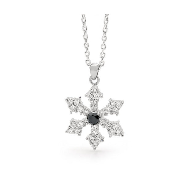 Snowflake Necklace with Black Diamond Bling
