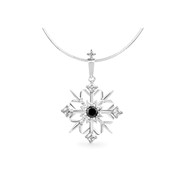 Black Diamond Snowflake Necklace in 18ct White Gold