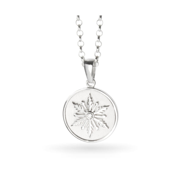 Snowflake Necklace Shimmer Disc Frosted Silver Disc