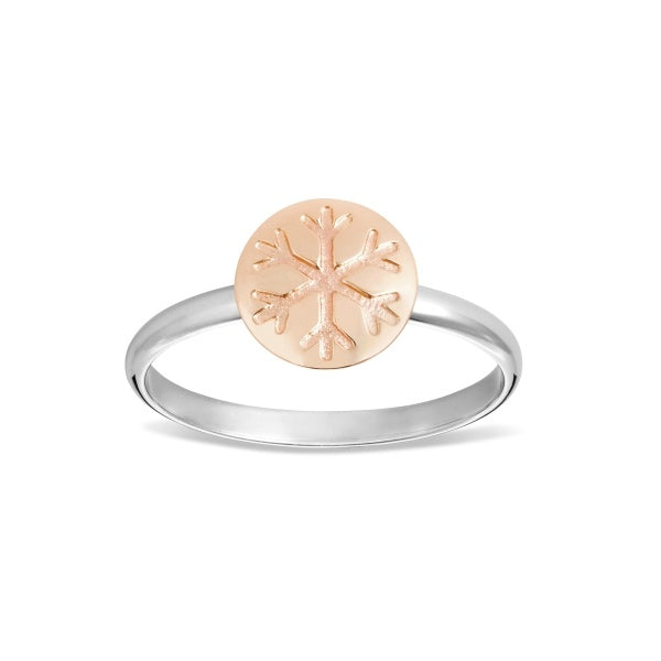 Engraved Snowflake Disc Ring in 9ct Rose Gold