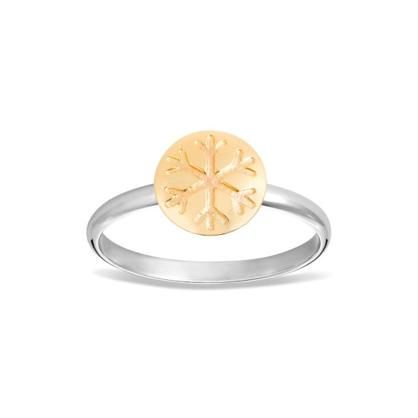 Engraved Snowflake Disc Ring in 9ct Yellow Gold