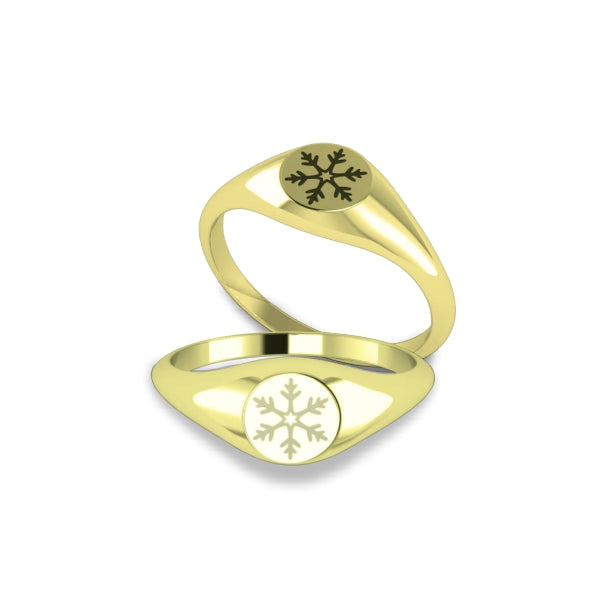 9ct Yellow Gold Snowflake Signet Ring with Black Enamel