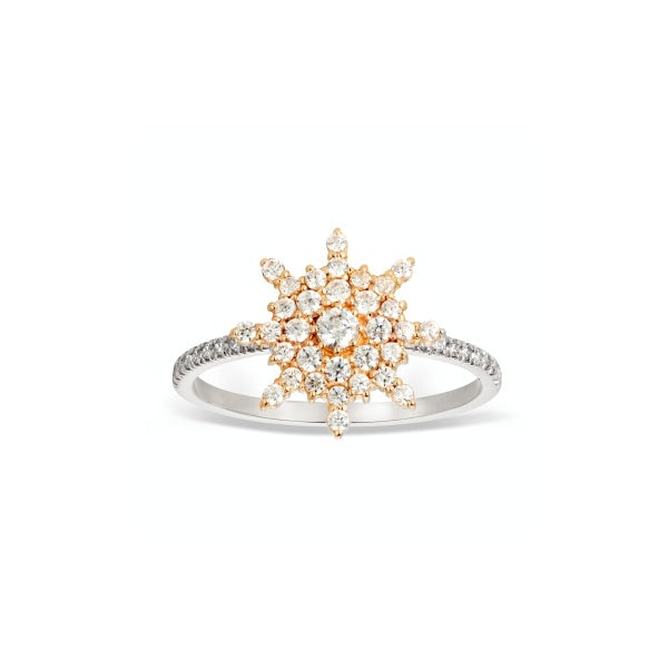 Golden Signature Snowflake Ring with Diamonds White & Yellow Gold