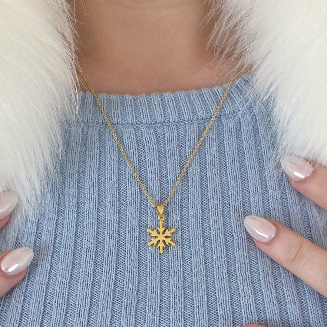 Wearing Snowflake Necklace in 9ct Gold Vermeil