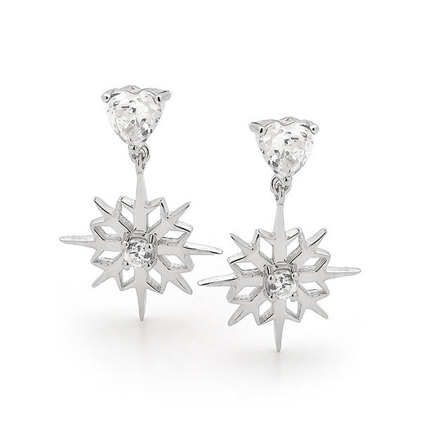 Snowflake Earrings with Heart Cubic Zirconias